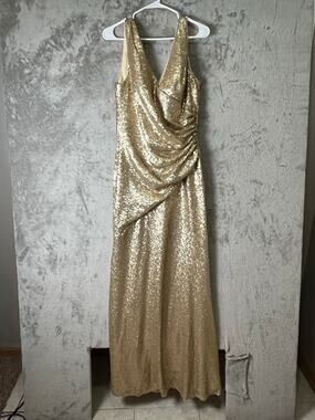 Revelry Dawson Champagne Gold Sequin Maxi Dress Sz 14 Bridesmaid Formal Gown New
